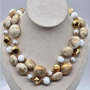 Vintage Deauville 2 Strand Milk Glass and Acrylic‎ Bead Necklace